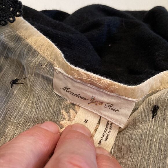 Anthropologie meadow rue, black peasant, top with sheer tan - Picture 4 of 7